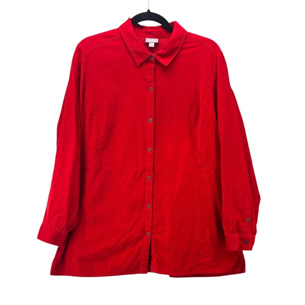 J Jill Corduroy Button Up Tunic Large Christmas Holiday Pinwale Valentines Party